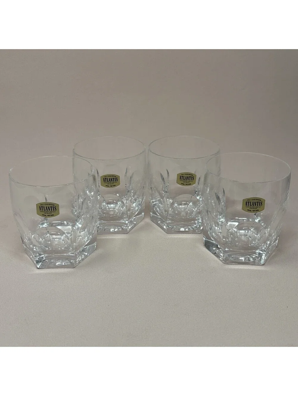 VTG Atlantis Crystal Glasses RARE Sara Old Fashioned Hand Blown Cut Set of 4 NEW